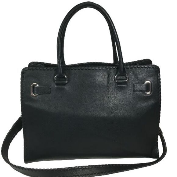 Michael Kors Hamilton Est. 1981 Black Leather Shoulder Satchel Tote Bag Purse - Picture 5 of 16